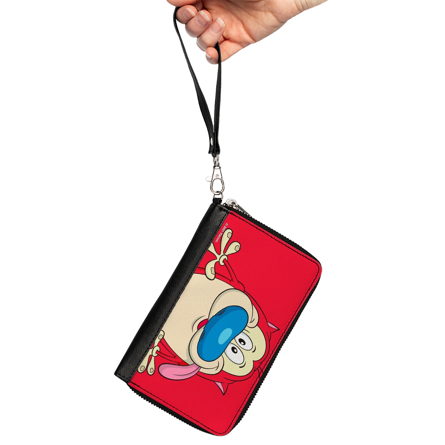 PU Zip Around Wallet Rectangle - The Ren & Stimpy Show Stimpy Smiling Pose CLOSE-UP Red