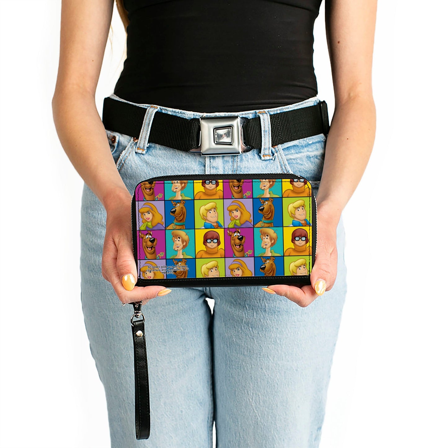 PU Zip Around Wallet Rectangle - Scooby Doo 5-Character Face Blocks Multi Color