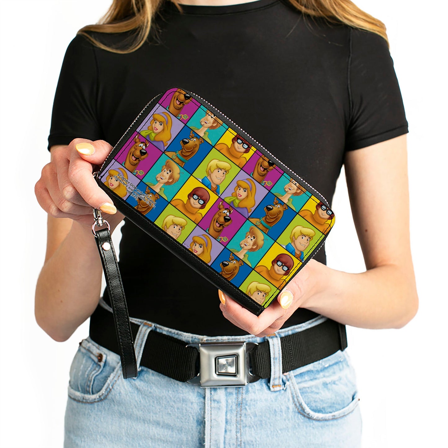 PU Zip Around Wallet Rectangle - Scooby Doo 5-Character Face Blocks Multi Color