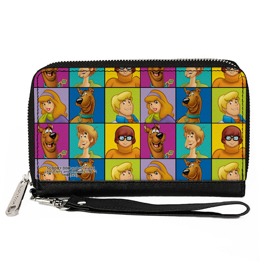 PU Zip Around Wallet Rectangle - Scooby Doo 5-Character Face Blocks Multi Color