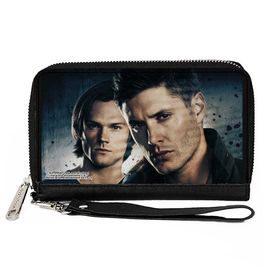 PU Zip Around Wallet Rectangle - Supernatural Winchester Brothers CLOSE-UP Pose Grays