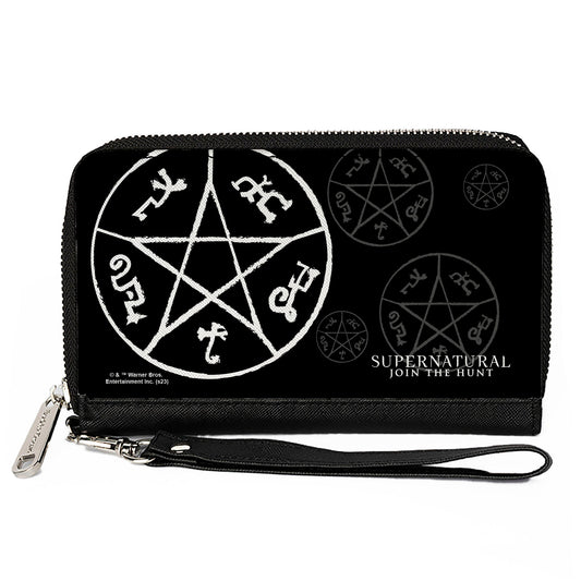 PU Zip Around Wallet Rectangle - Supernatural Devil's Trap Symbol Scattered Black/Gray/White