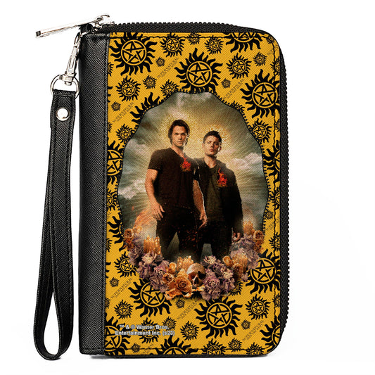PU Zip Around Wallet Rectangle - Supernatural Winchester Brothers Saints and Sinners Pose and Icon Yellow/Black