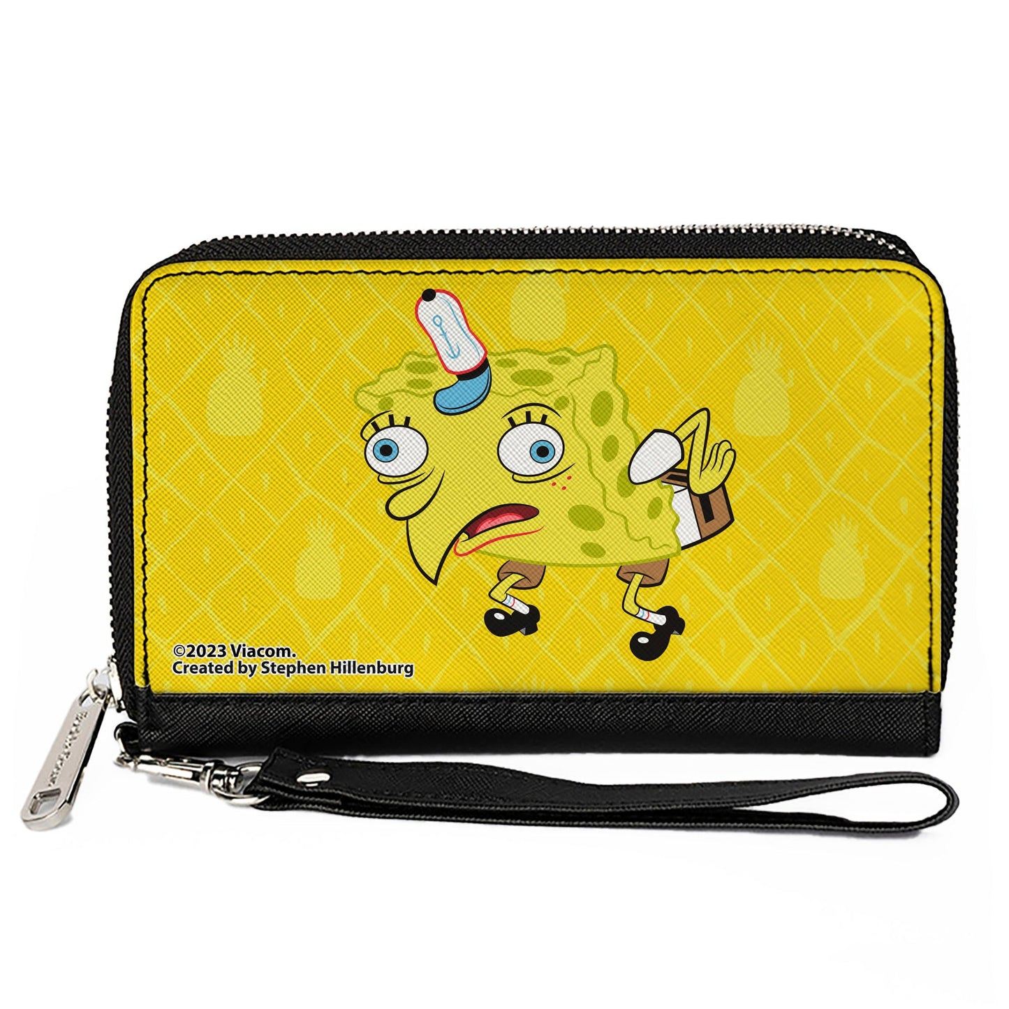 PU Zip Around Wallet Rectangle - Mocking SpongeBob Pose Pineapple Yellows