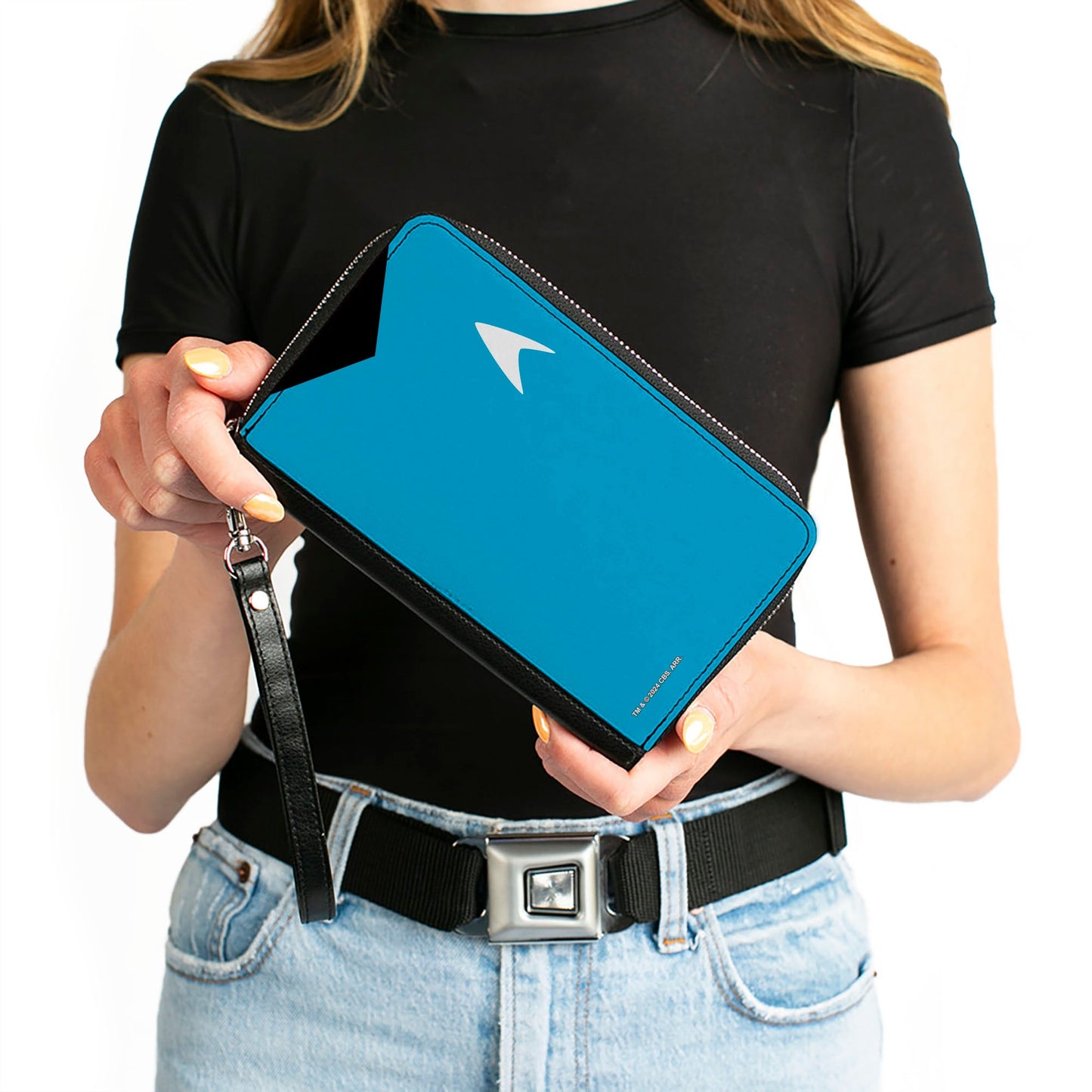 PU Zip Around Wallet Rectangle - Classic Star Trek Spock Character Body Close-Up Blue