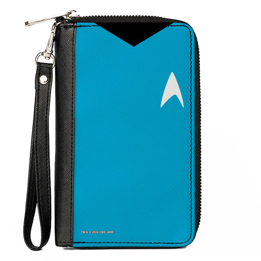 PU Zip Around Wallet Rectangle - Classic Star Trek Spock Character Body Close-Up Blue