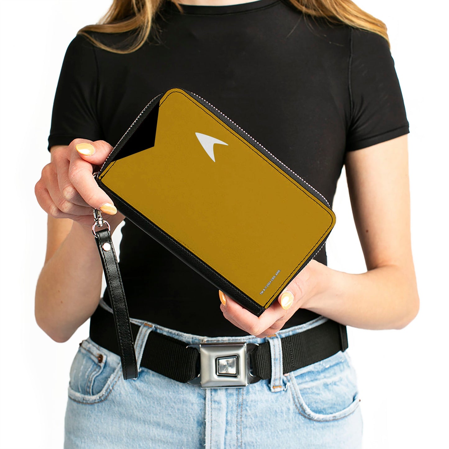 PU Zip Around Wallet Rectangle - Classic Star Trek Captain Kirk Character Body Close-Up Yellow