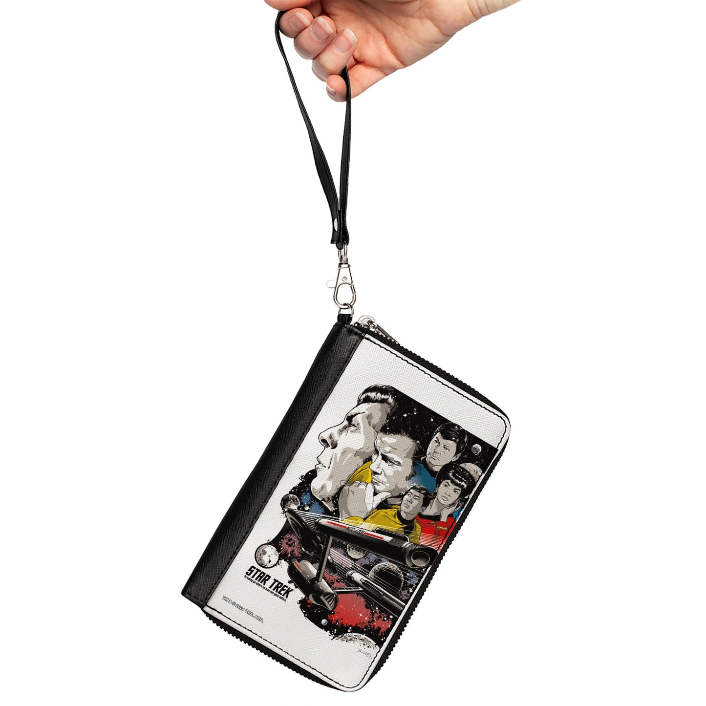 PU Zip Around Wallet Rectangle - Classic Star Trek Crew and Enterprise Poster White/Multi Color