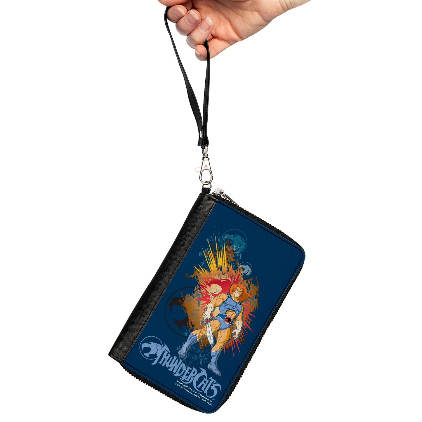 PU Zip Around Wallet Rectangle - THUNDERCATS Classic Series Lion-O Pose and Logos Blue Multi Color
