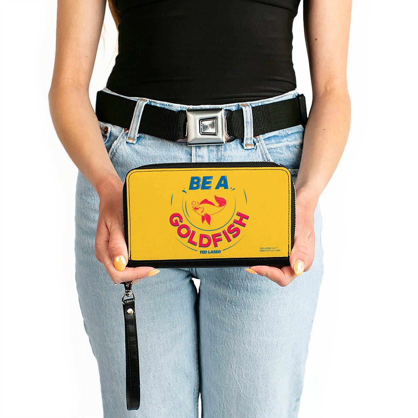 PU Zip Around Wallet Rectangle - Ted Lasso BE A GOLDFISH Quote Yellow Blue Red