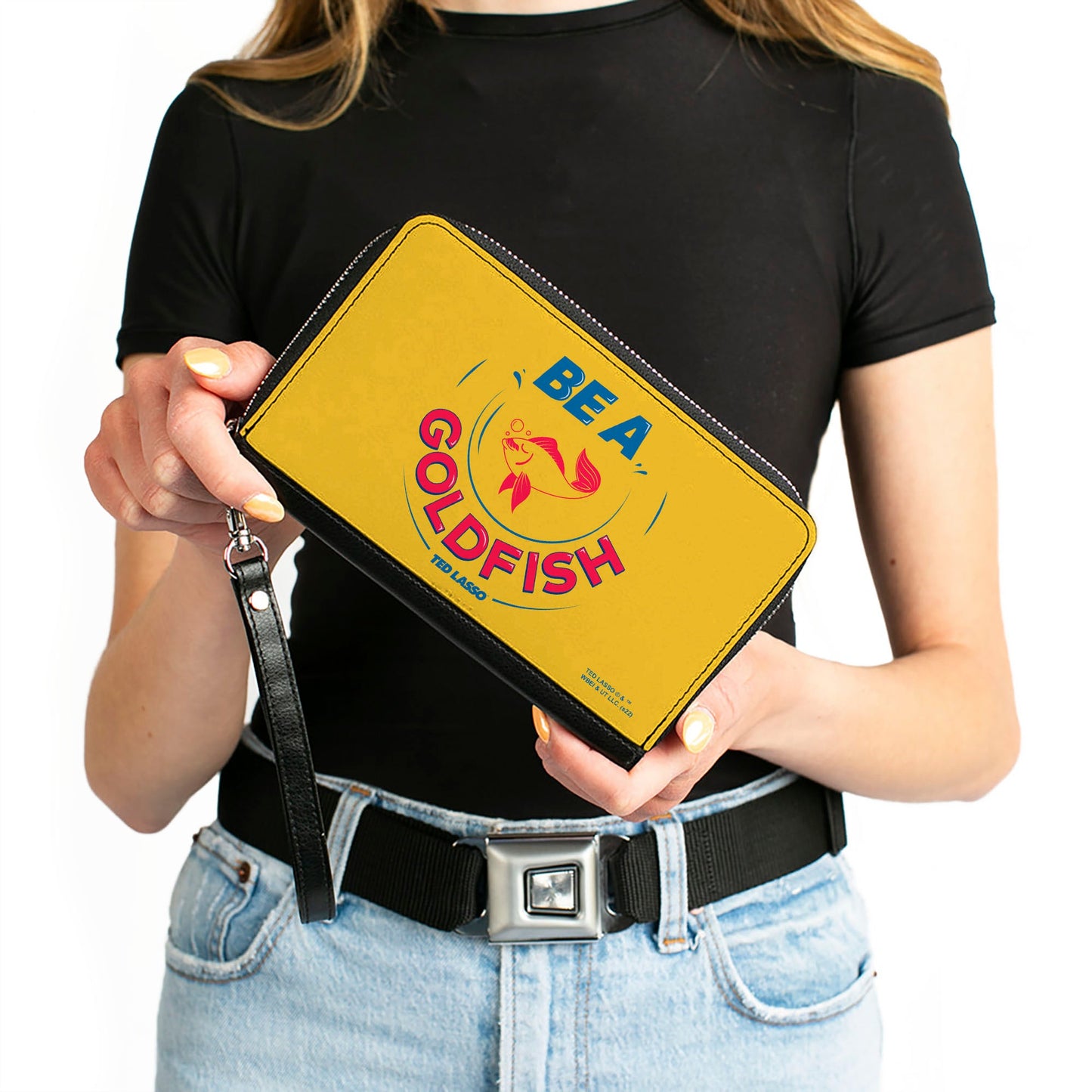 PU Zip Around Wallet Rectangle - Ted Lasso BE A GOLDFISH Quote Yellow Blue Red