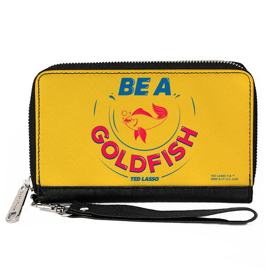 PU Zip Around Wallet Rectangle - Ted Lasso BE A GOLDFISH Quote Yellow Blue Red