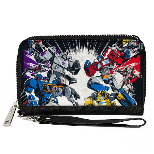 PU Zip Around Wallet Rectangle - Transformers Decepticon and Autobots Battle Black/White