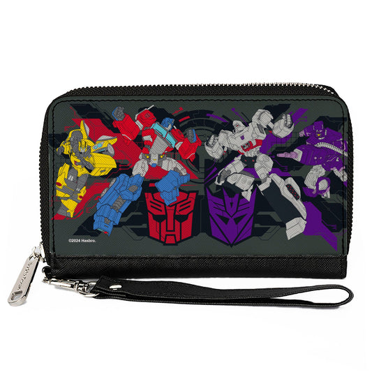 PU Zip Around Wallet Rectangle - Transformers Autobots Versus Decepticons Action Poses and Logos Grays/Black