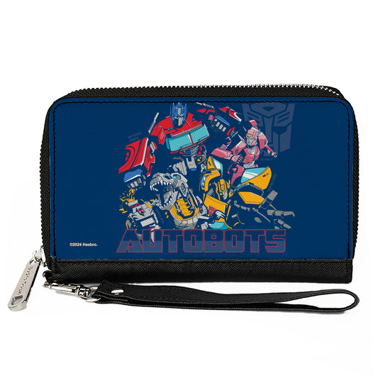 PU Zip Around Wallet Rectangle - Transformers AUTOBOTS Group Pose and Text Blues
