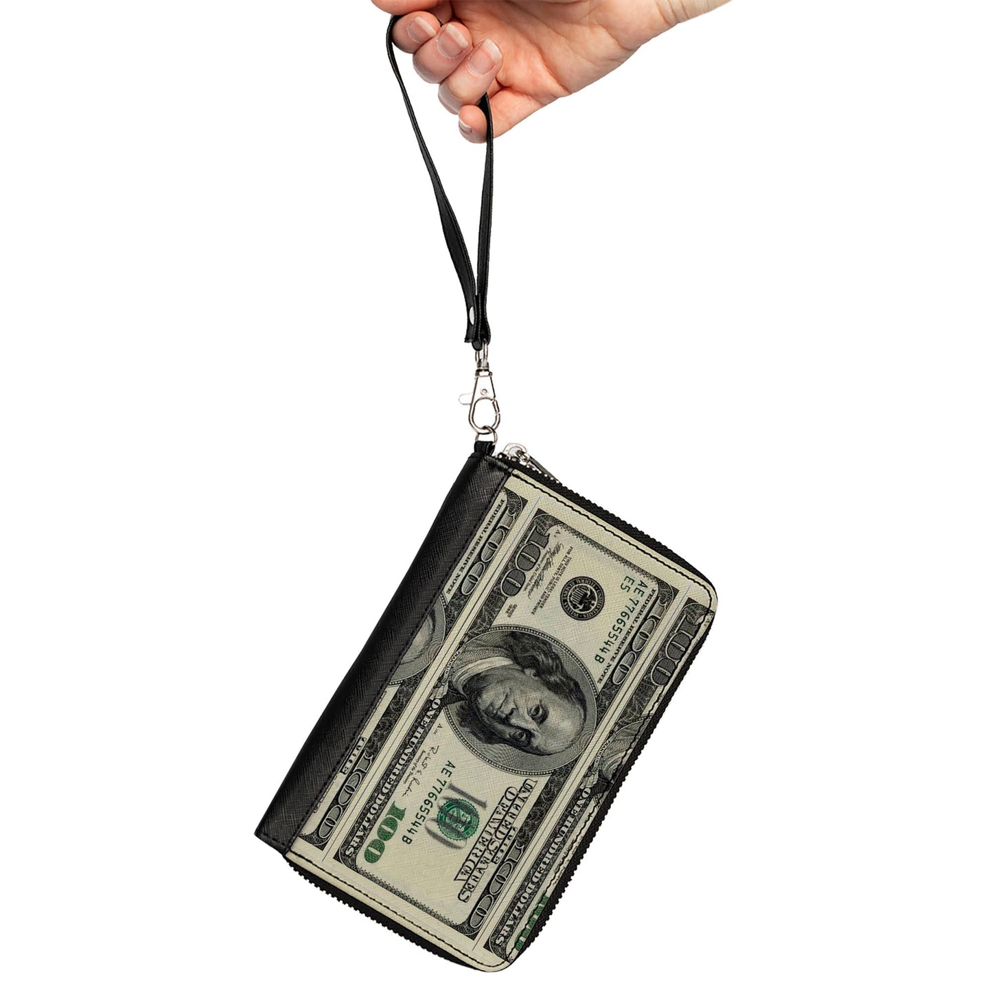 PU Zip Around Wallet Rectangle - 100 Dollar Bills