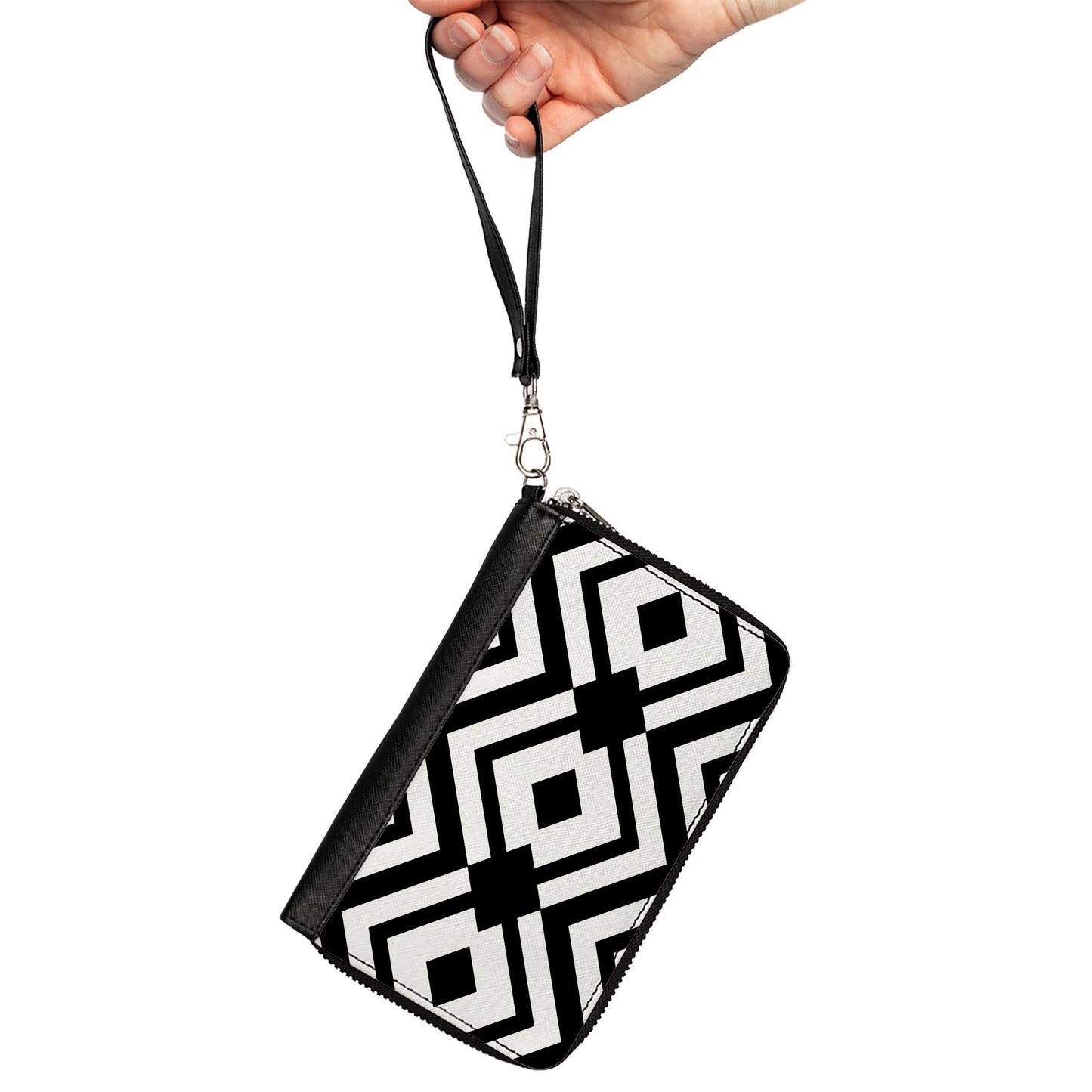 PU Zip Around Wallet Rectangle - Aztec2 White/Black