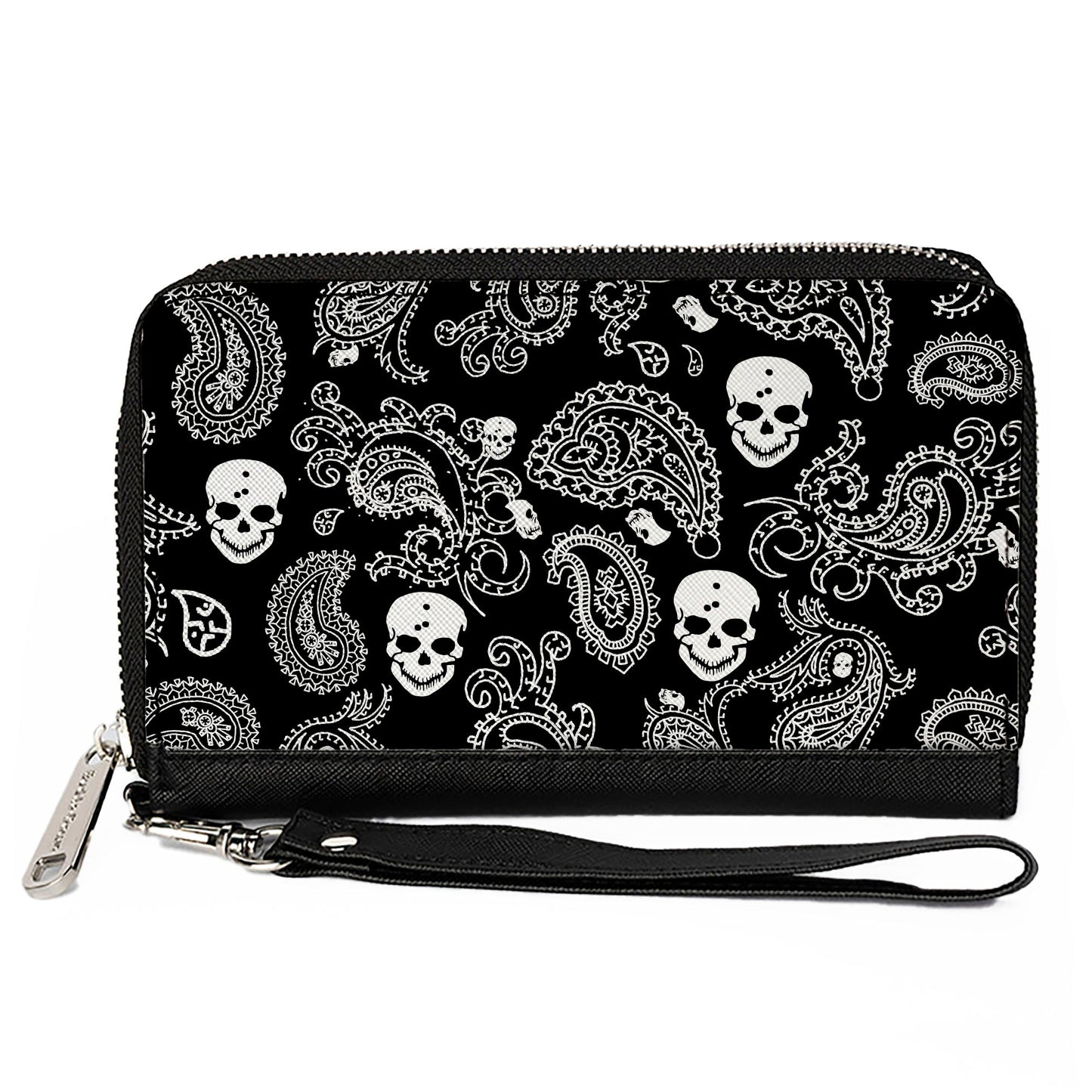 PU Zip Around Wallet Rectangle - Bandana/Skulls Black/White