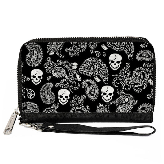 PU Zip Around Wallet Rectangle - Bandana/Skulls Black/White