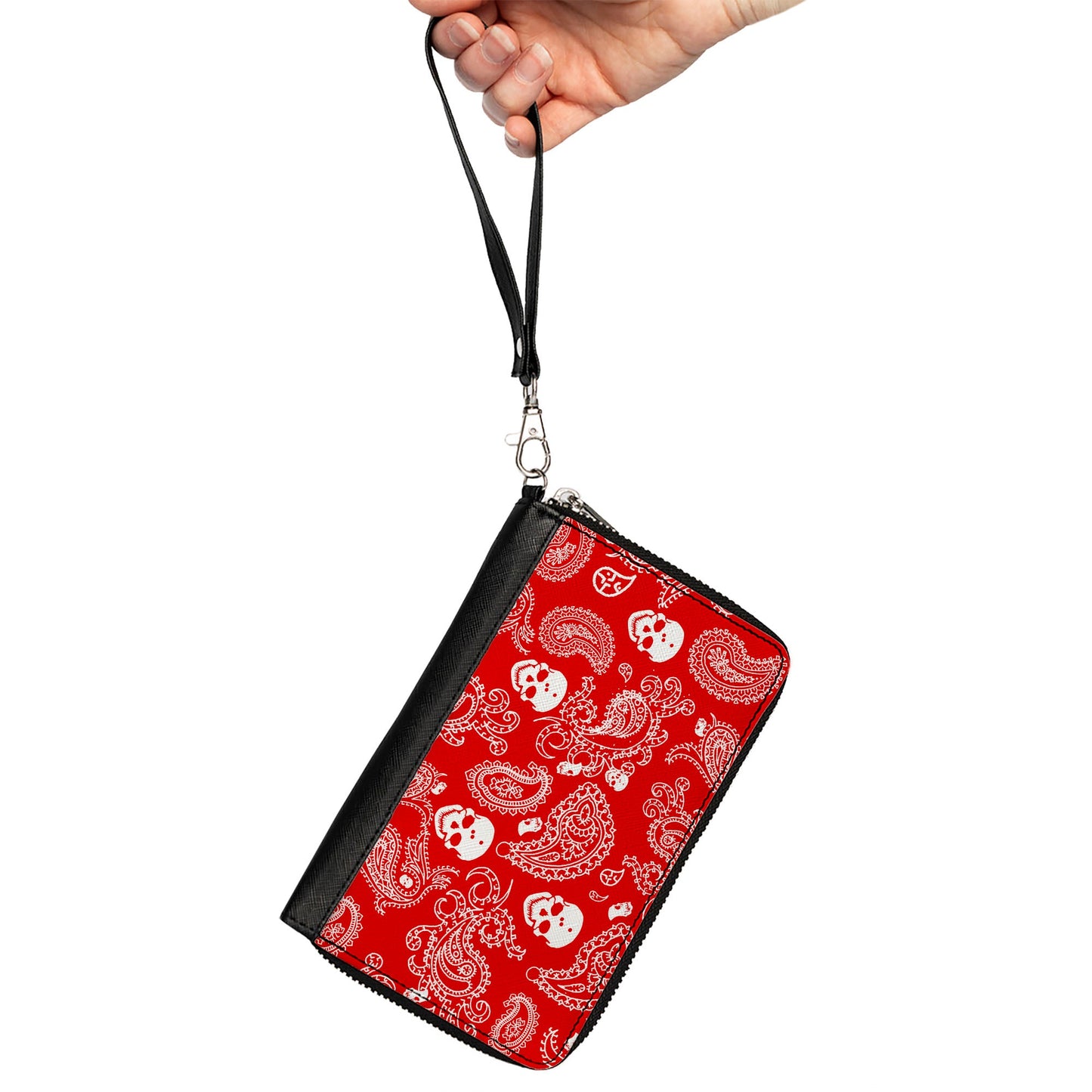 PU Zip Around Wallet Rectangle - Bandana/Skulls Red/White