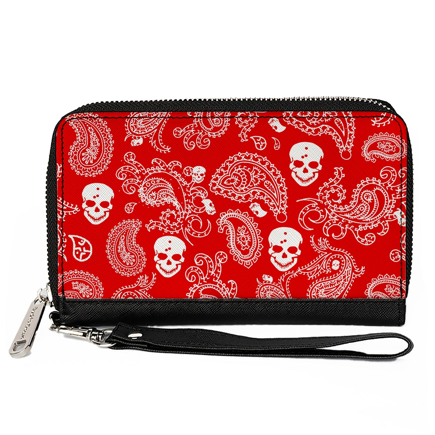 PU Zip Around Wallet Rectangle - Bandana/Skulls Red/White
