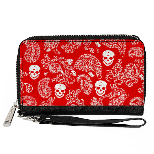 PU Zip Around Wallet Rectangle - Bandana/Skulls Red/White