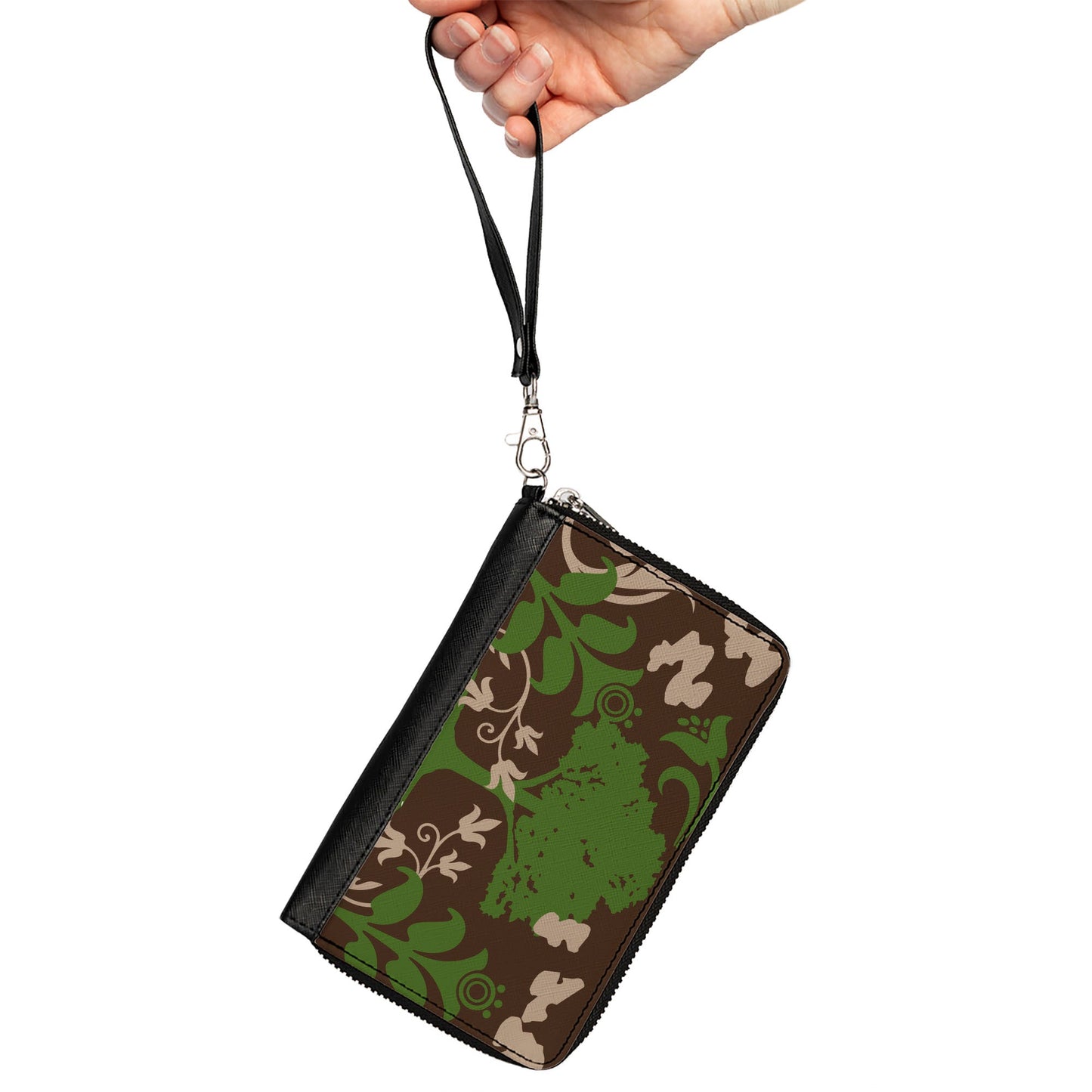 PU Zip Around Wallet Rectangle - Earthy Brown/Green