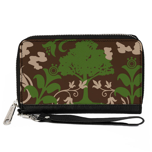 PU Zip Around Wallet Rectangle - Earthy Brown/Green