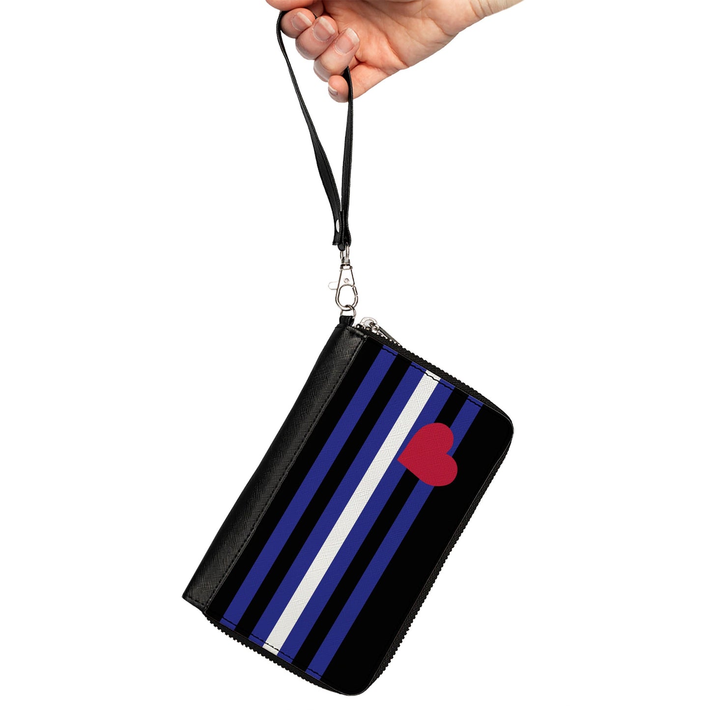 Women's PU Zip Around Wallet Rectangle - Flag Leather Black Blue Red White