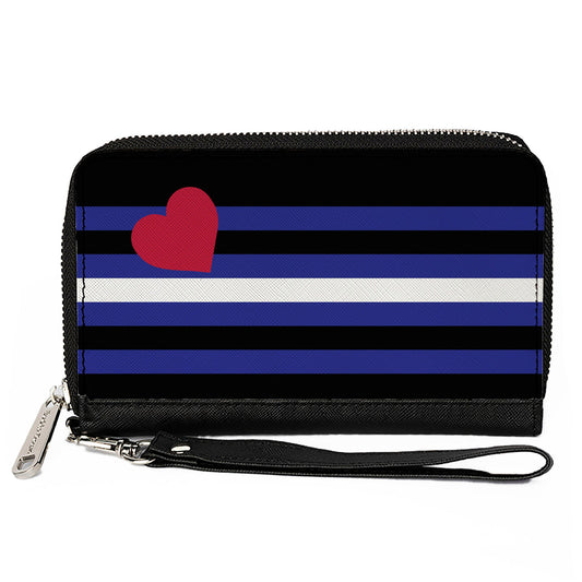 Women's PU Zip Around Wallet Rectangle - Flag Leather Black Blue Red White