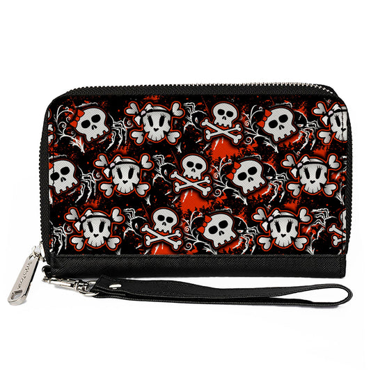 PU Zip Around Wallet Rectangle - Girlie Skull Black/Red