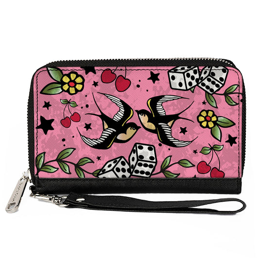 PU Zip Around Wallet Rectangle - Lucky CLOSE-UP Pink