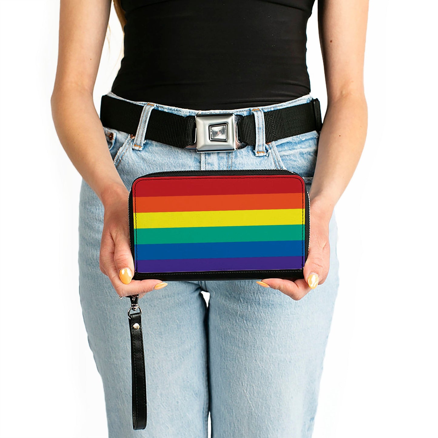Women's PU Zip Around Wallet Rectangle - Rainbow Print