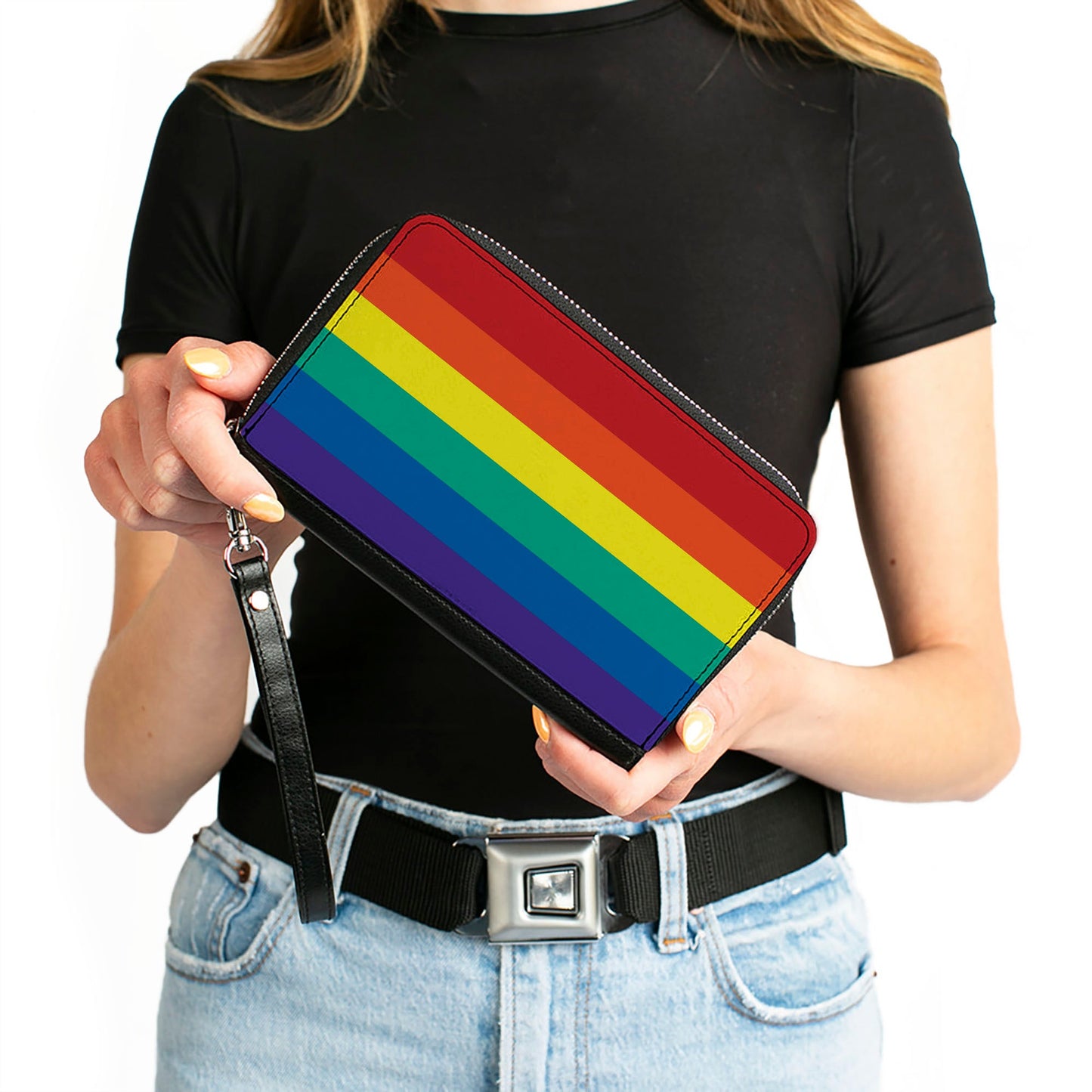 Women's PU Zip Around Wallet Rectangle - Rainbow Print