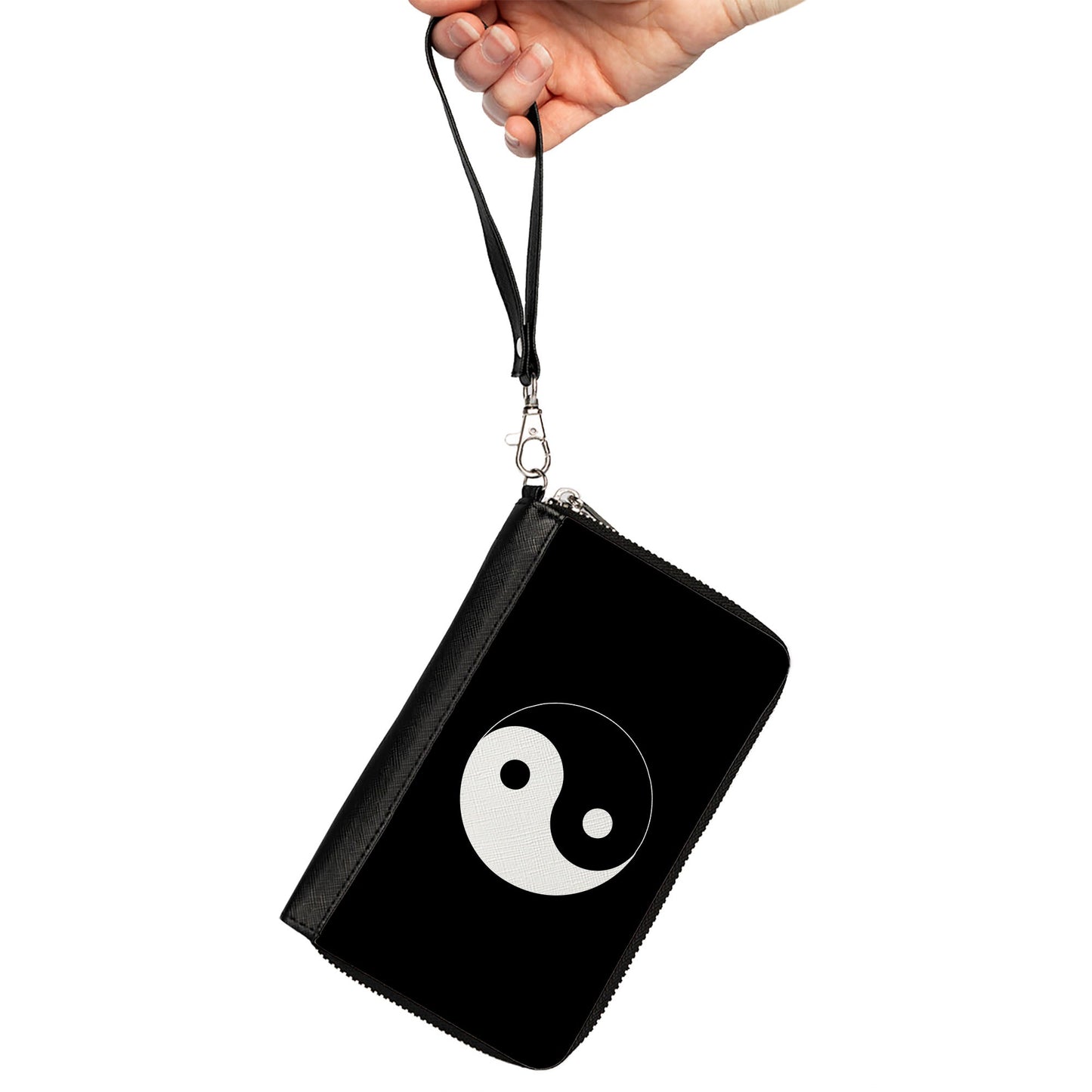 PU Zip Around Wallet Rectangle - Yin Yang Symbol Black/White