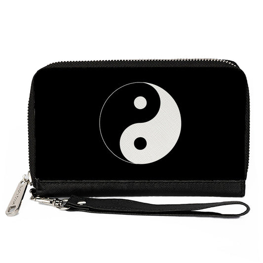 PU Zip Around Wallet Rectangle - Yin Yang Symbol Black/White