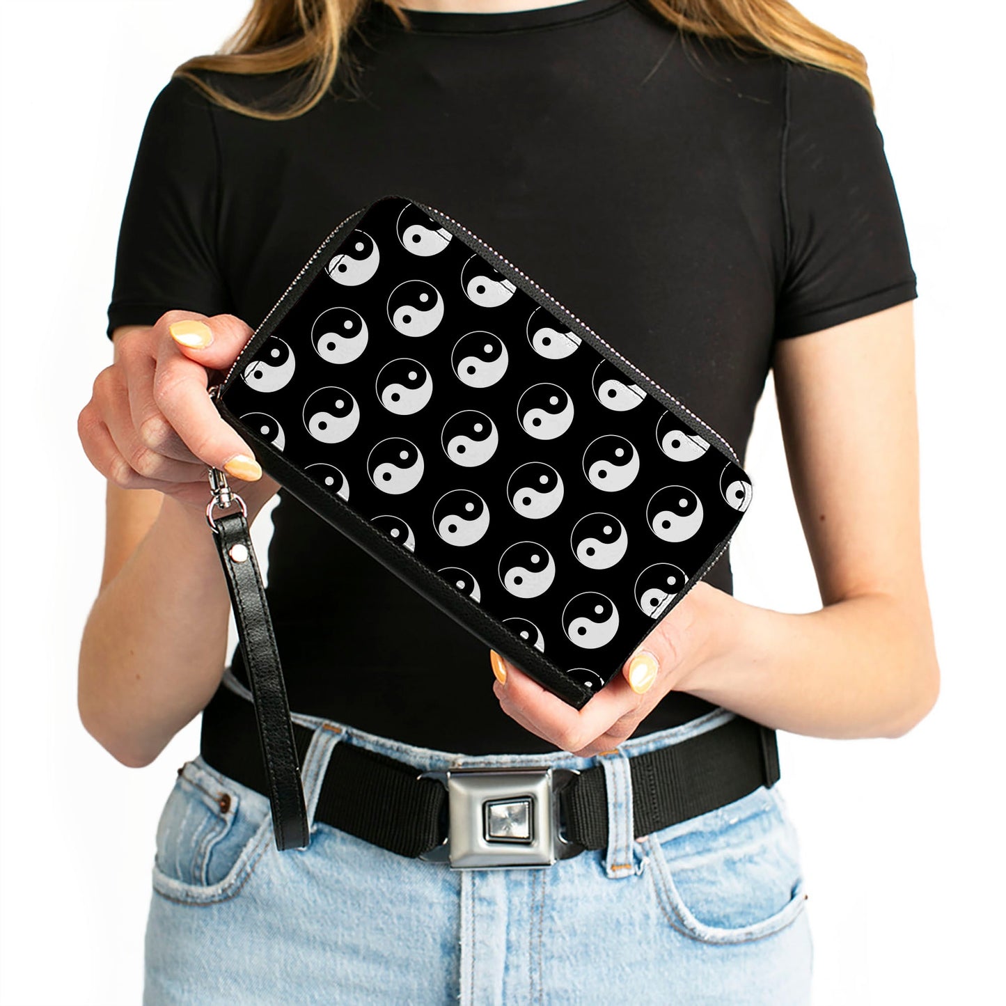 PU Zip Around Wallet Rectangle - Yin Yang Monogram Black/White