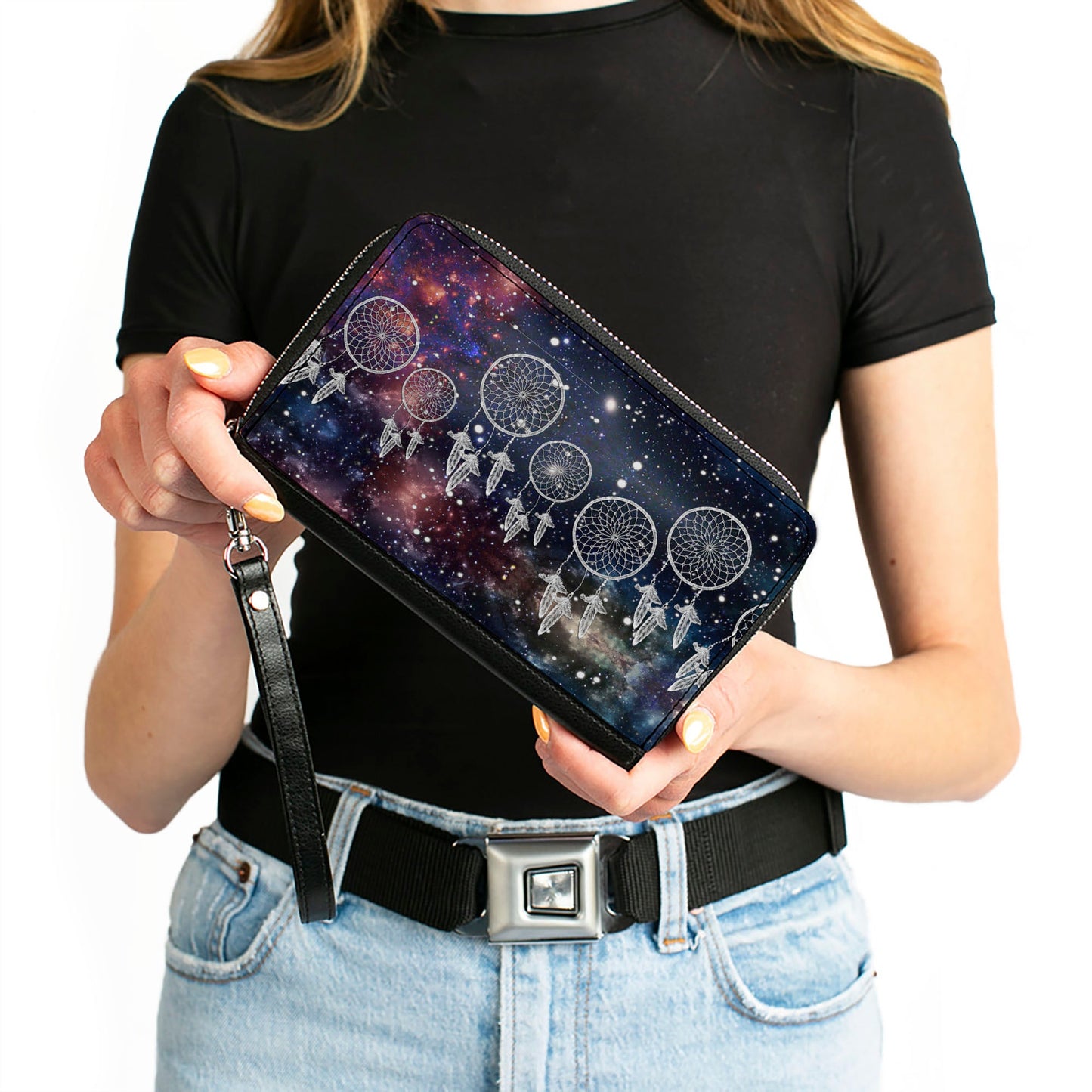 PU Zip Around Wallet Rectangle - Dream Catcher Galaxy/White