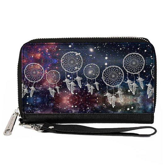 PU Zip Around Wallet Rectangle - Dream Catcher Galaxy/White
