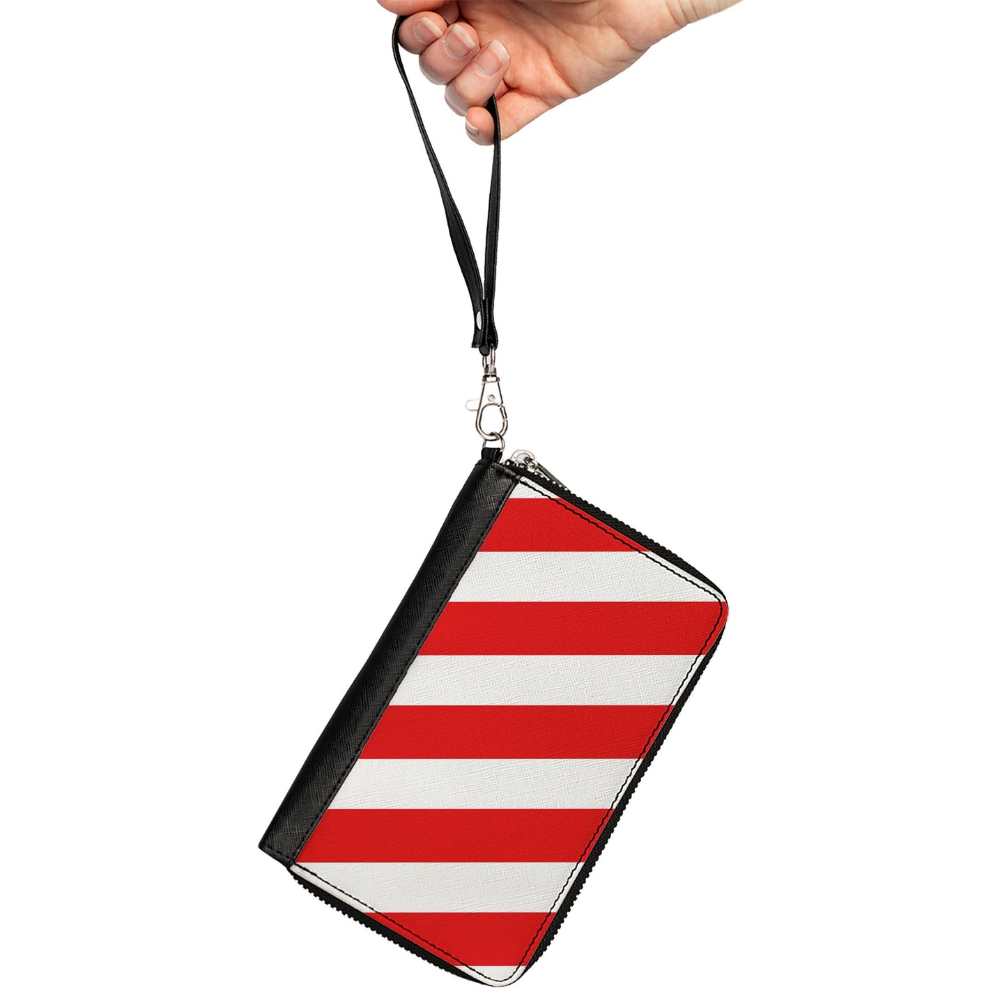 Women's PU Zip Around Wallet Rectangle - Candy Cane2 Stripe White Red