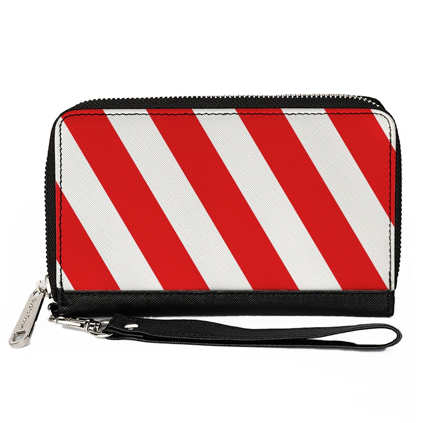 Women's PU Zip Around Wallet Rectangle - Candy Cane2 Stripe White Red