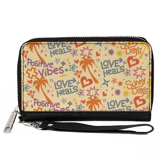 PU Zip Around Wallet Rectangle - Summer Harmony Collage Beige/Multi Color