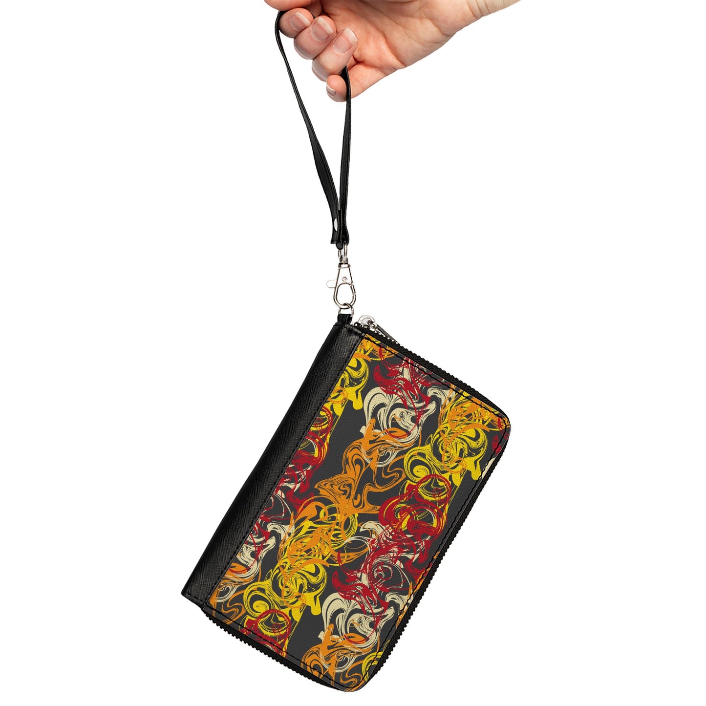 PU Zip Around Wallet Rectangle - Swirl Mix Gray/Multi Color