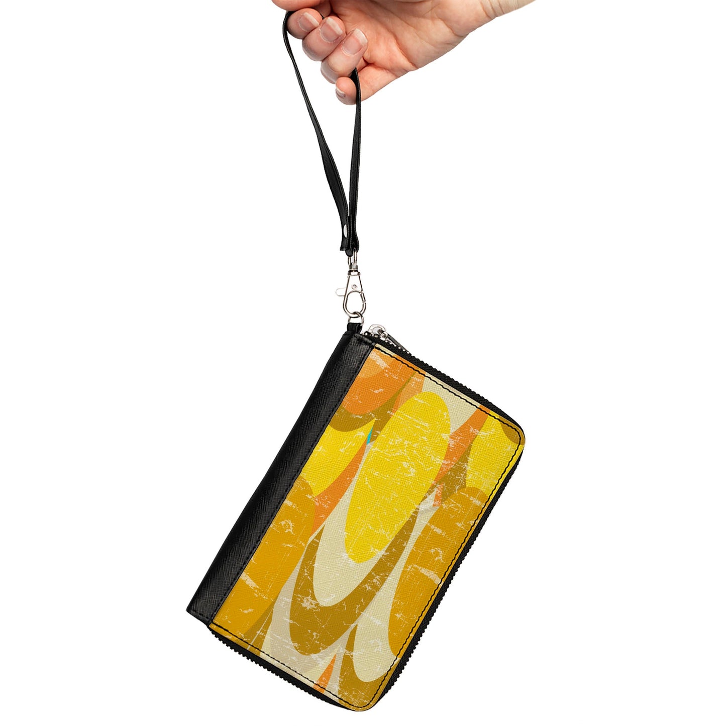PU Zip Around Wallet Rectangle - Spots Stacked Weathered Yellows/Browns