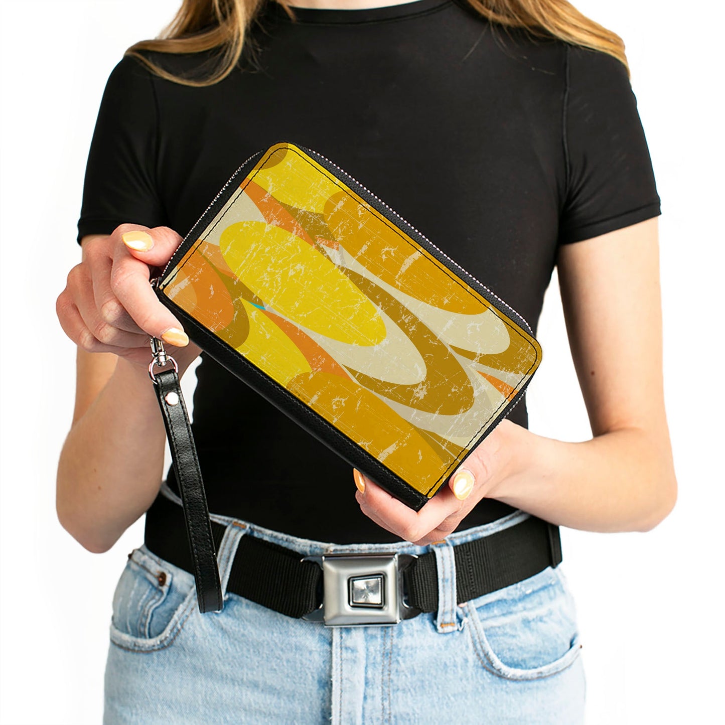 PU Zip Around Wallet Rectangle - Spots Stacked Weathered Yellows/Browns