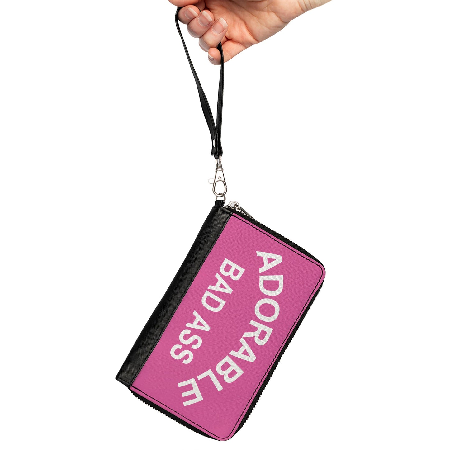 Women's PU Zip Around Wallet Rectangle - ADORABLE BAD ASS Pink White