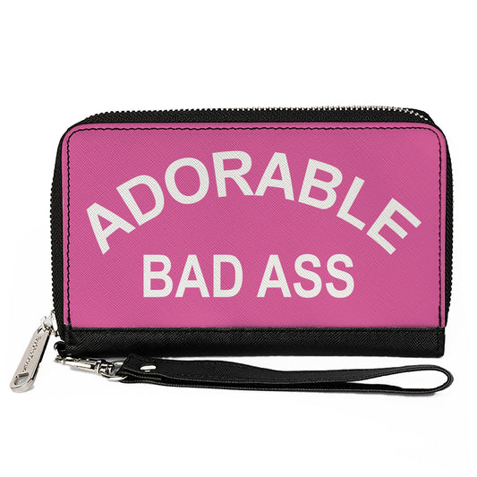 Women's PU Zip Around Wallet Rectangle - ADORABLE BAD ASS Pink White