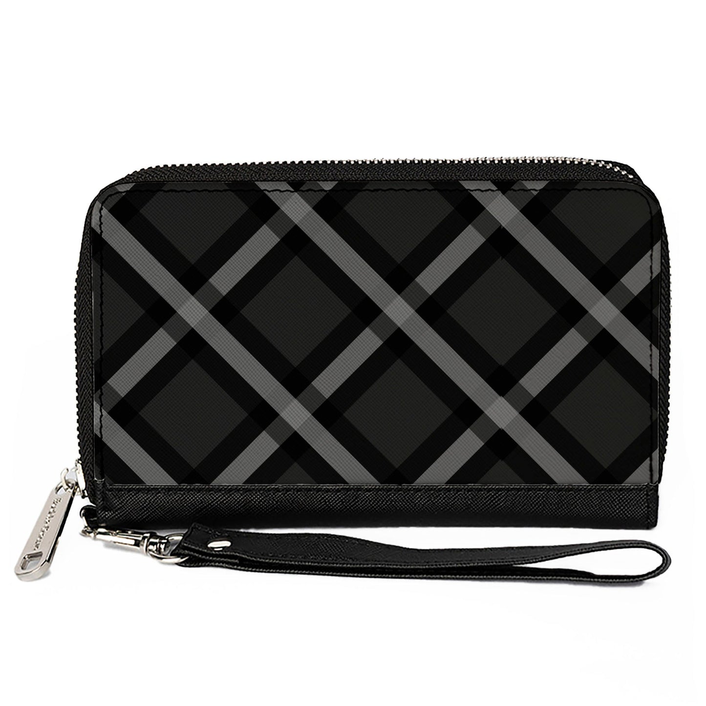 PU Zip Around Wallet Rectangle - Buffalo Plaid X Charcoal/Black/Gray