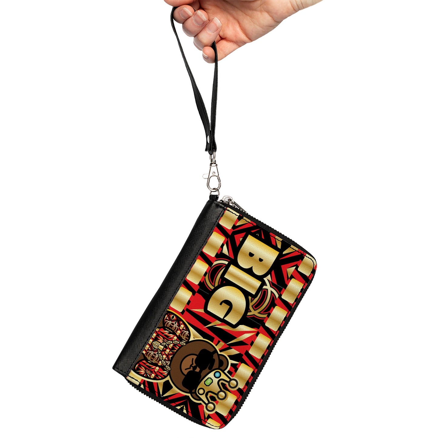PU Zip Around Wallet Rectangle - Blinged Out BIG Bear Face CLOSE-UP Multi Color