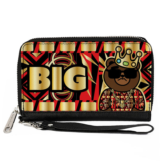 PU Zip Around Wallet Rectangle - Blinged Out BIG Bear Face CLOSE-UP Multi Color